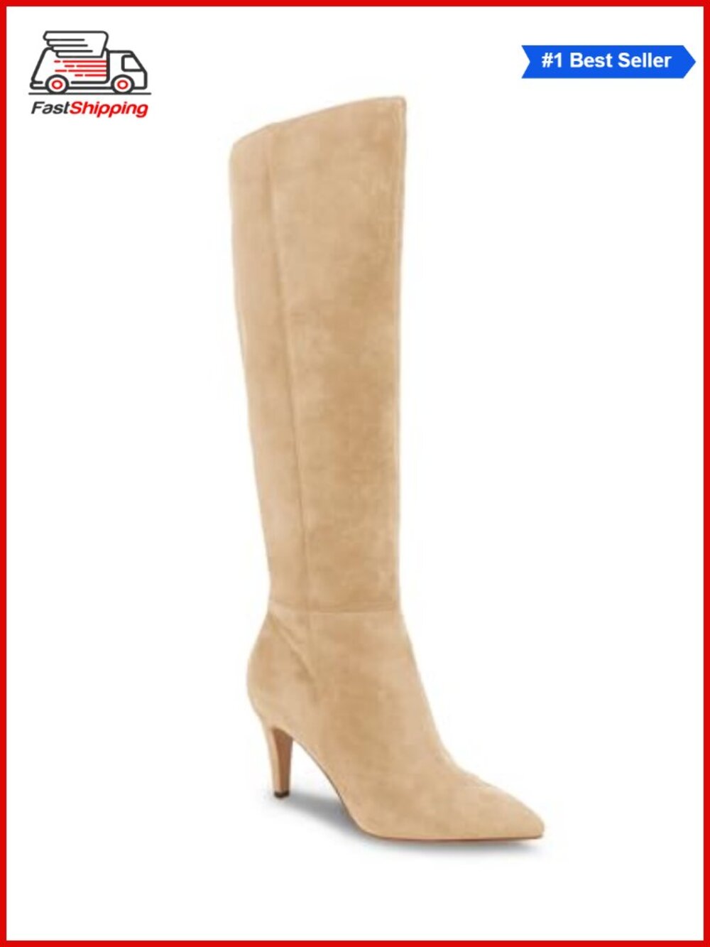 ✨ Wide Calf Knee High Boots Stiletto Heel Pointed Toe Faux Suede Side Zip